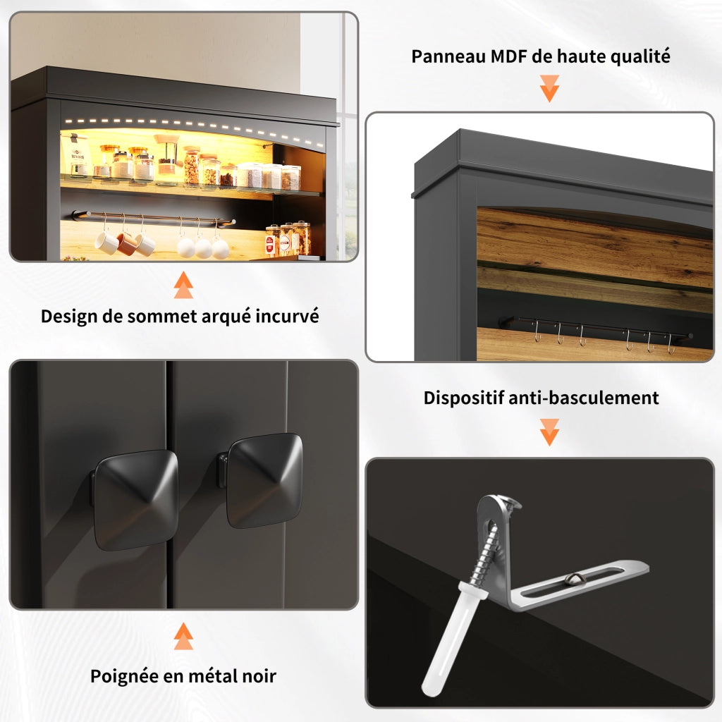 Credenza Alta con Ripiani Aperti e LED ¨C MINIMAL ¨C Nero 107x43x184 cm