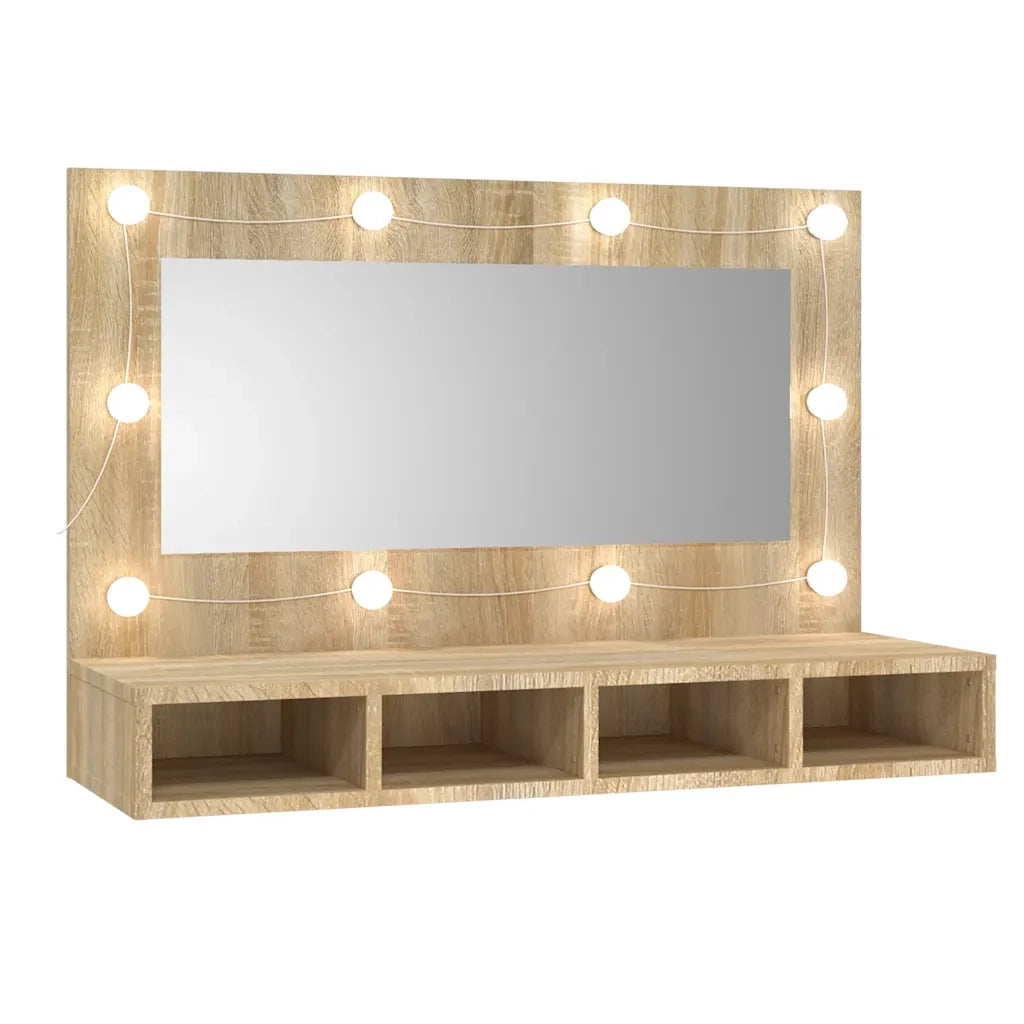 Mobile a Specchio con LED Rovere Sonoma 90x31,5x62 cm 808894