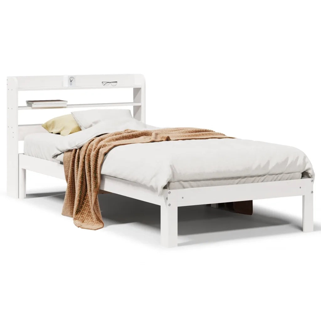 Giroletto con Testiera Bianco 75x190 cm Legno Massello di Pino 3306773