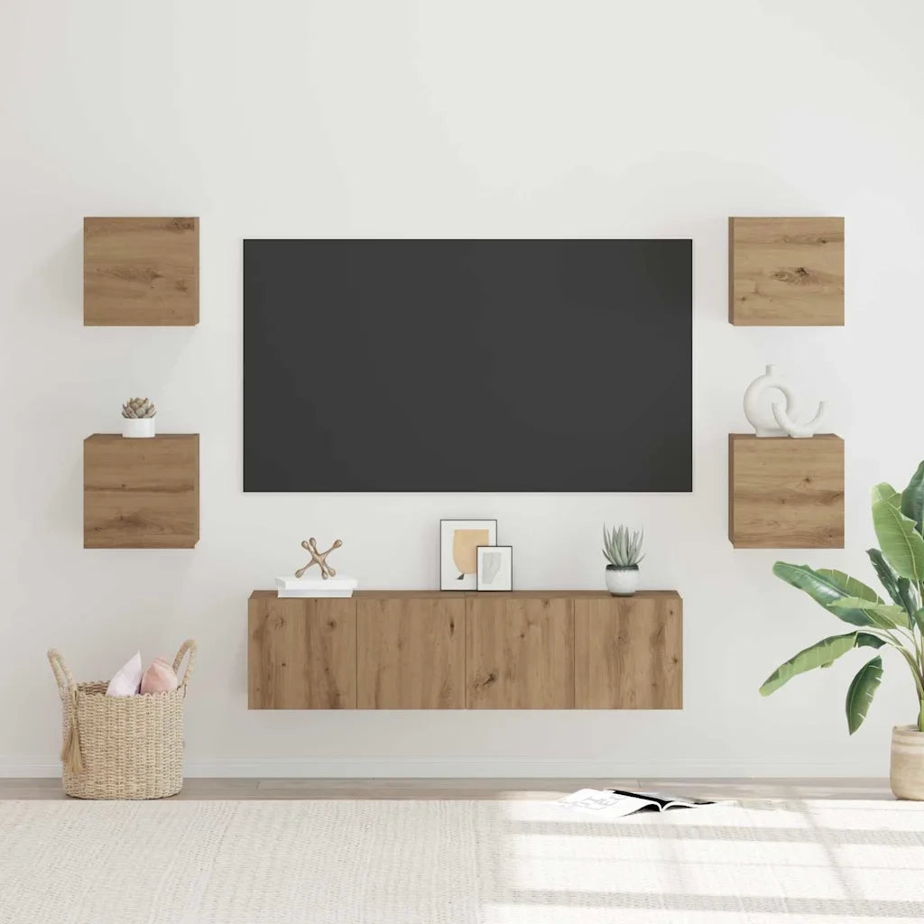 Set mobile TV 6 pz-Credenza per TV Rovere artigianale Legno multistrato 175961