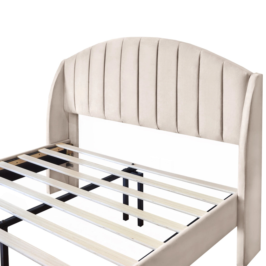 letto imbottito velluto beige 140 x 190 cm
