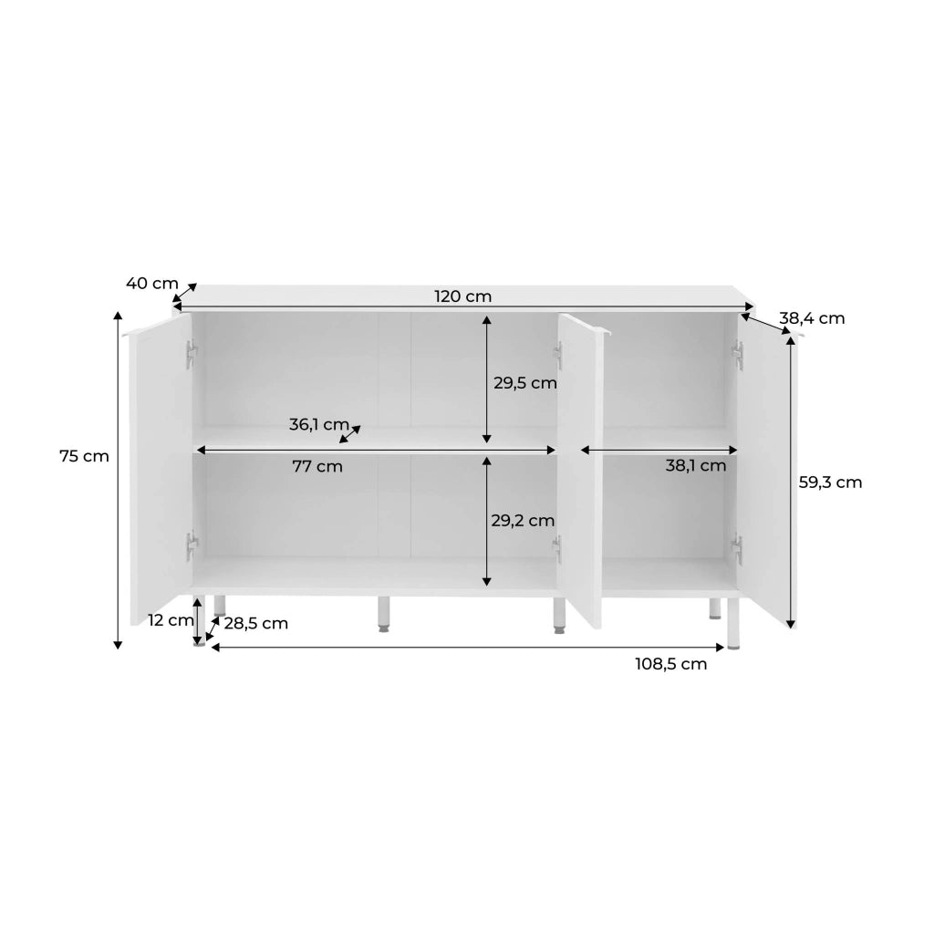 Credenza decorativa in legno e metallo 3 ante, 120cm, verde kaki