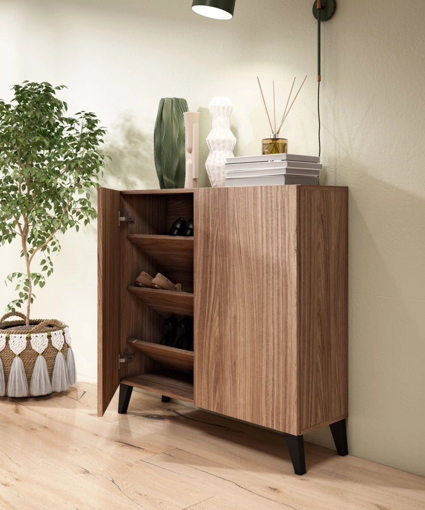 Scarpiera Herdasa effetto noce gambe nere 87x90x27