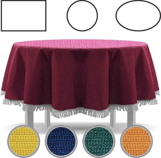 Tappeto per tavolo con frange - Adatto per tavolo da giardino - Ovale 140 x 180 cm - Blu