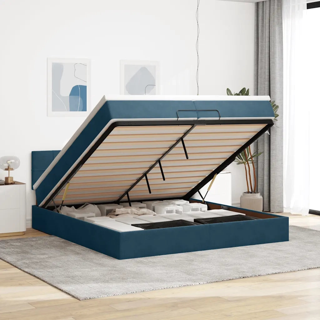 Struttura Letto Pouf con Materasso 200x200 cm in Velluto
