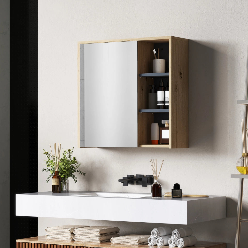 Armadio da bagno con specchio ¨C Xylo ¨C 3 ripiani legno naturale 60x20x60 cm