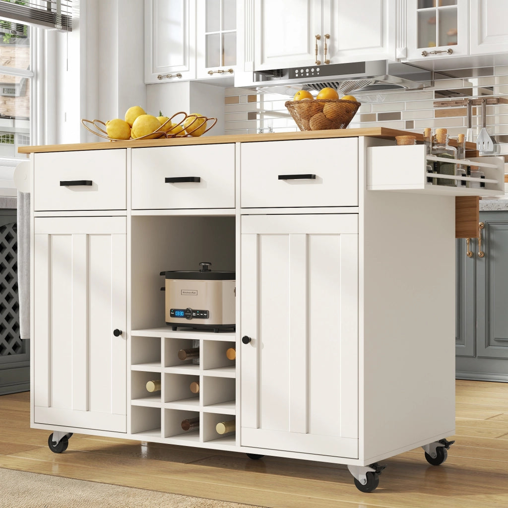 Carrello da Cucina con Piano Lavoro ¨C MINIMAL ¨C Bianco, Legno, Ripiani Regolabili