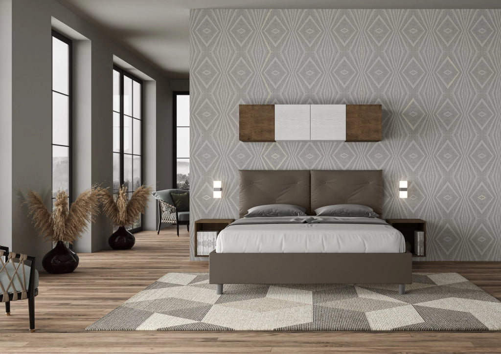 BS COM Letto matrimoniale contenitore doppia alzata imbottito 160x210 similpelle cappuccino