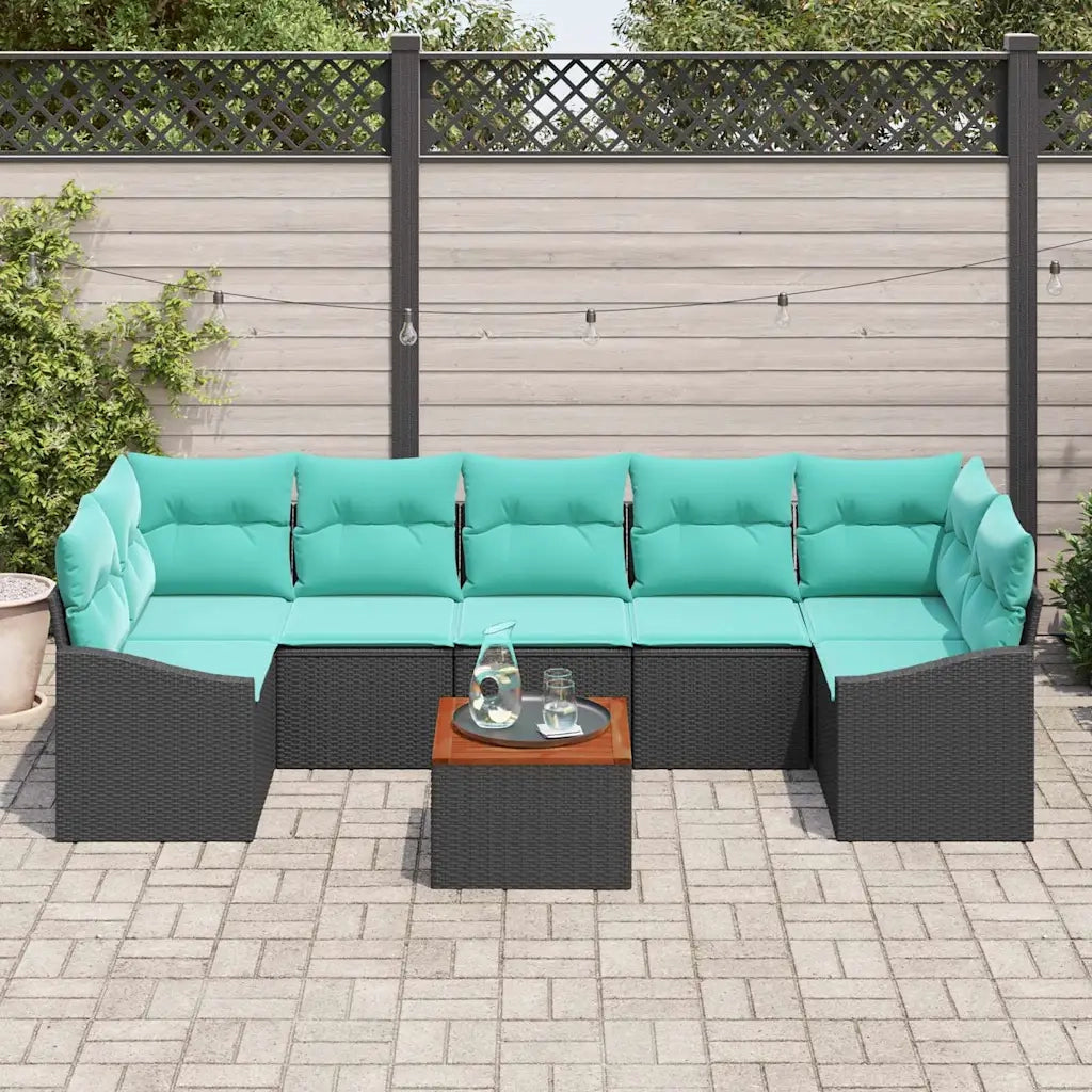 Set Divano da Giardino con cuscino 8 pcs Nero polyrattan 3347802