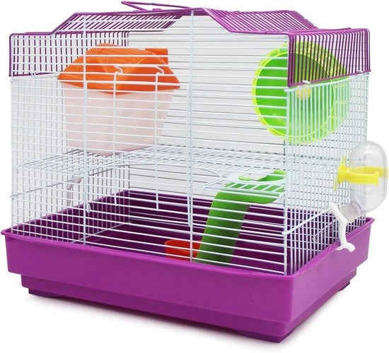 Gabbia per hamster BPS-1175 con ciotola per cibo, ciotola per acqua, ruota, casa speciale - colore casuale (33 x 23 x 30 cm)