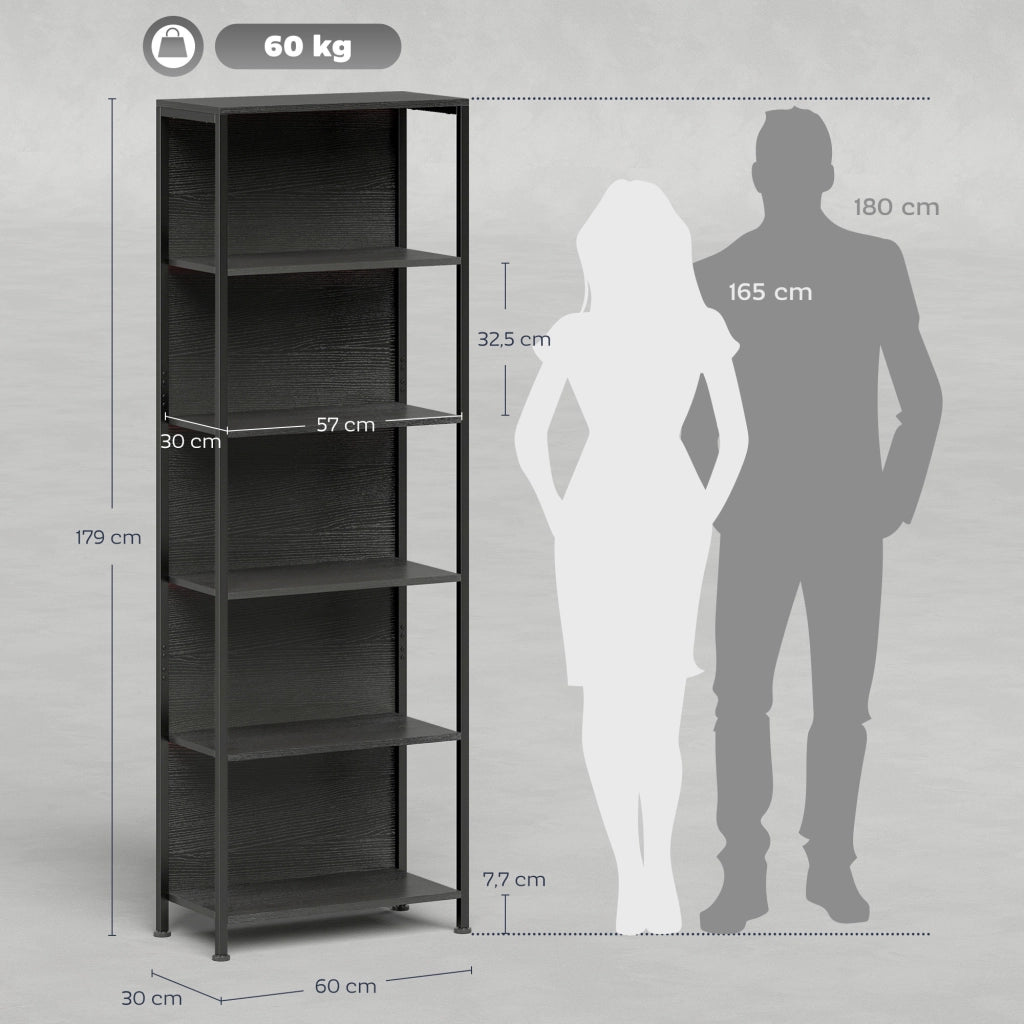 Libreria con illuminazione LED 5 livelli scaffale ¨C zephmum ¨C 60x30x179 nero