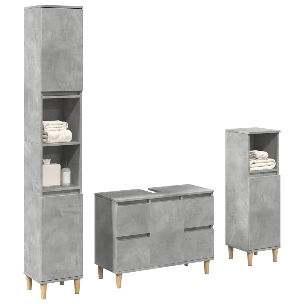 Set Mobili da Bagno 3 pz Grigio Cemento in Legno Multistrato 3324949