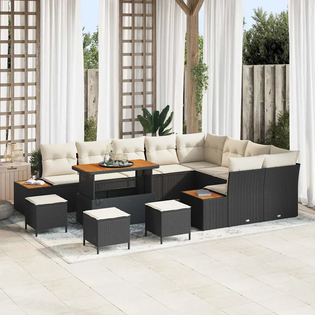 Set Divano da Giardino con cuscino 13 pcs Nero Poly Rattan