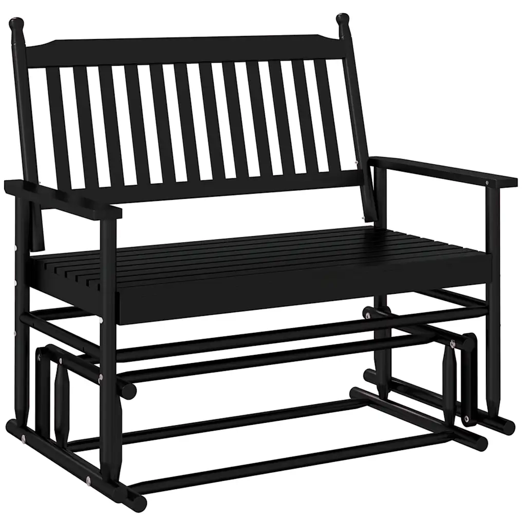 Panca a Dondolo-Sgabello-Panca da esterno Nera 118x70x104,5cm in Legno Massello di Pioppo