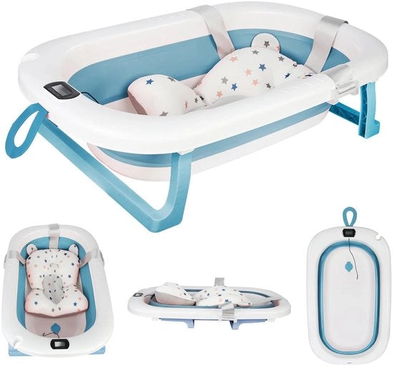 Bagnetto per neonati 3 in 1, termometro, antiscivolo, pieghevole, sicuro, 6 mesi