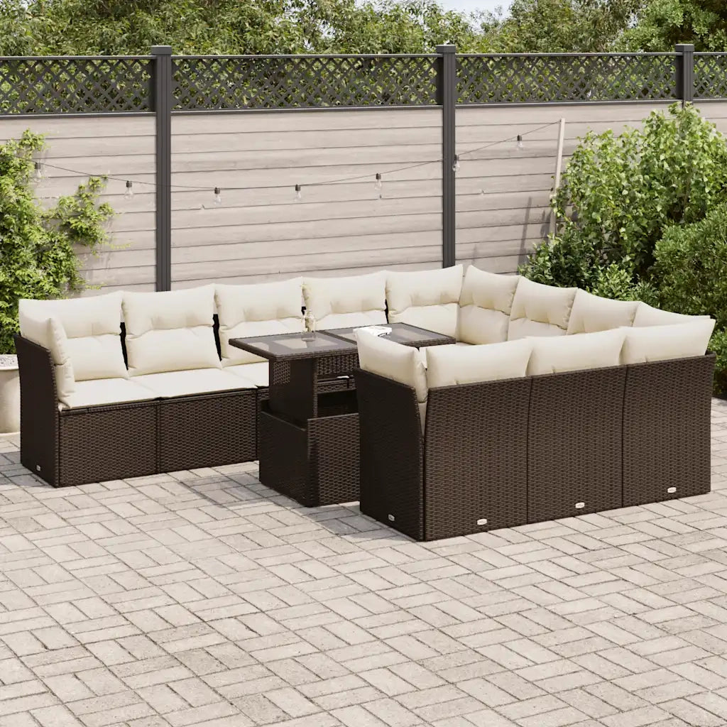 Set Divani da Giardino 11 pz con Cuscini Polyrattan Marrone 3326234