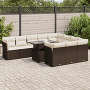 Set Divani da Giardino 11 pz con Cuscini Polyrattan Marrone 3326234
