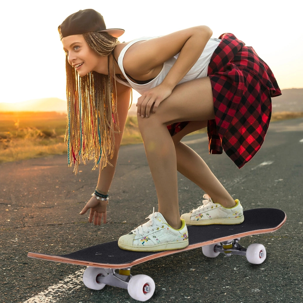 Mini Skateboard in legno con 4 ruote PU antiscivolo resistenti, Skateboard per principiante esperto 80x20cm Nero-Ricreazione outdoor