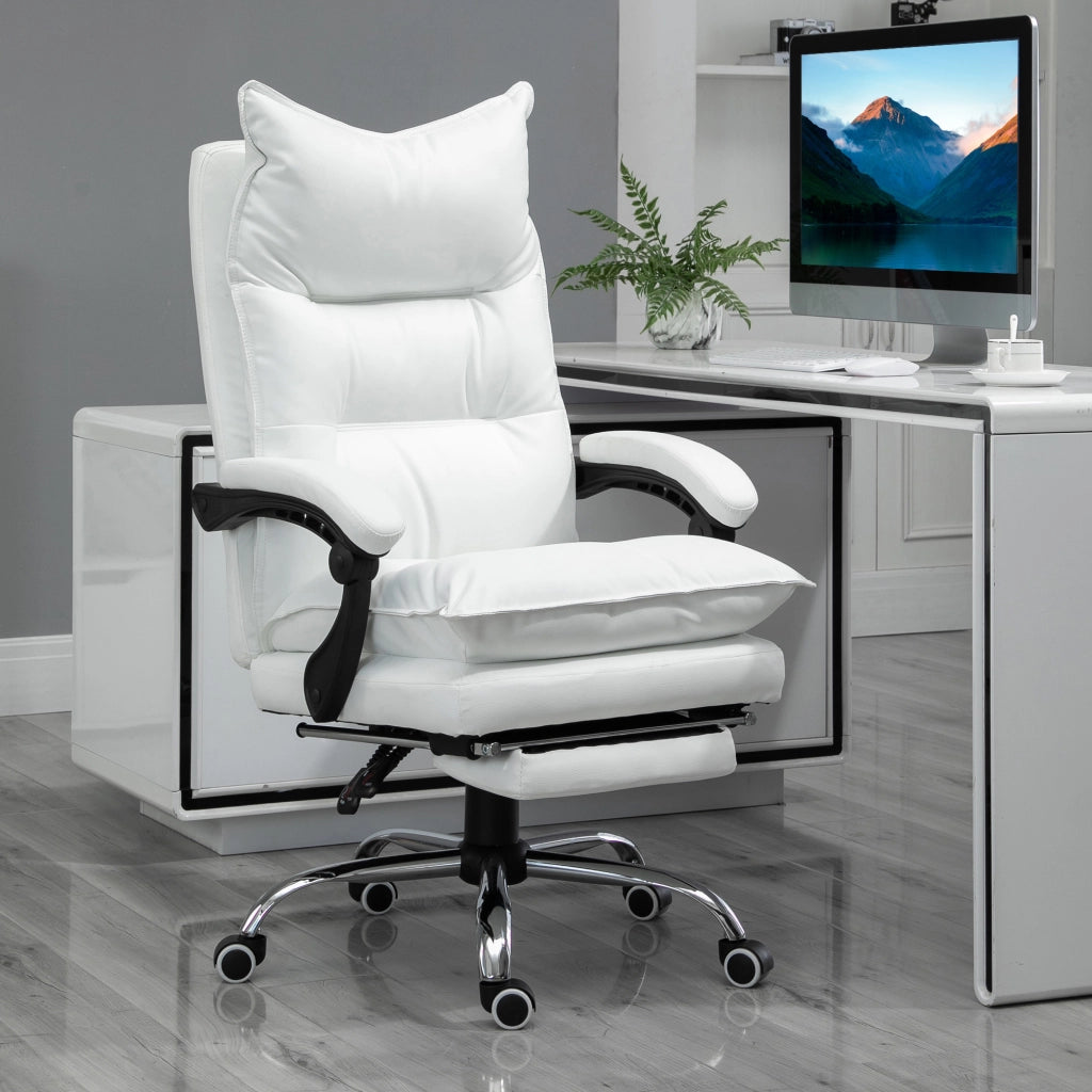Sedia da ufficio ergonomica con braccioli e poggiapiedi ¨C Minimal ¨C regolazione altezza, imbottita in similpelle, bianco