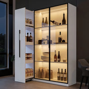Vetrina 110.5x35x160 cm con LED integrato e vano laterale estraibile in MDF bianco