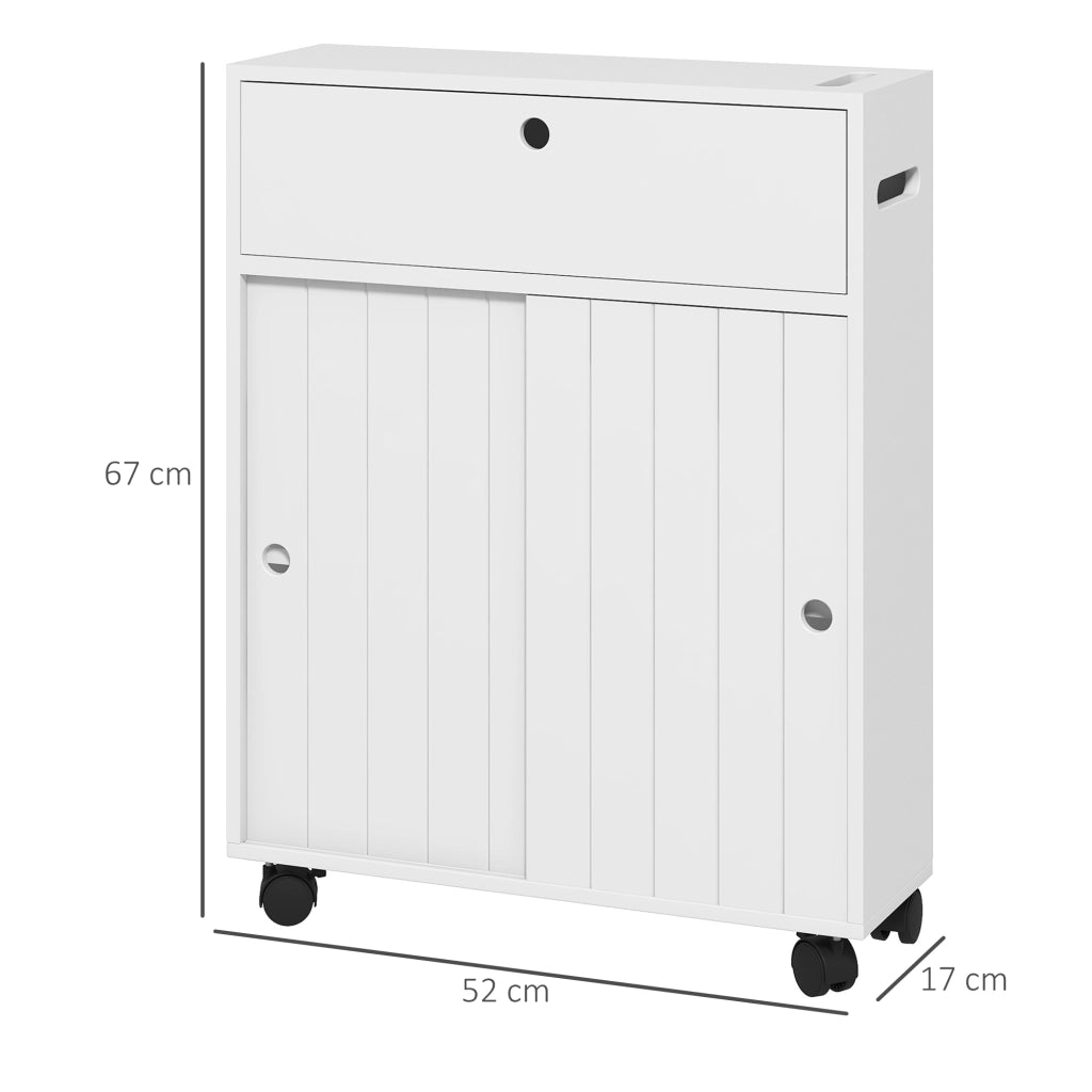 Mobiletto Bagno con Ruote e Ripiani Regolabili ¨C zephmum ¨C Bianco 52x17x67 cm