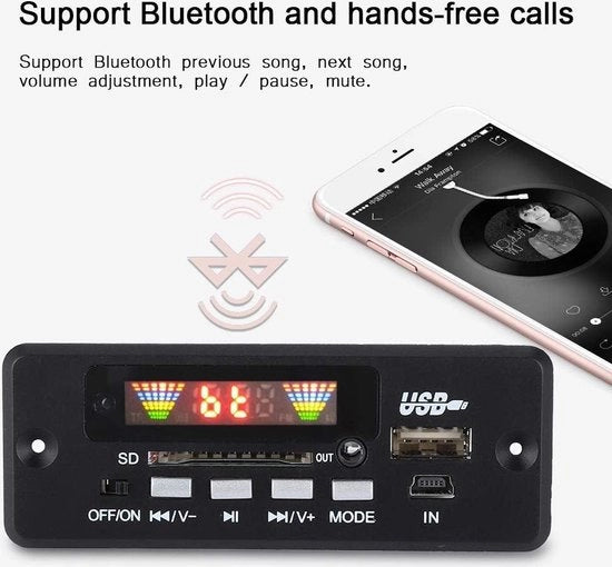 Decoder MP3 per auto - modulo audio Bluetooth radio FM con telecomando - supporto SD / FM / AUX / USB - chiamata in auto senza mani (nero)