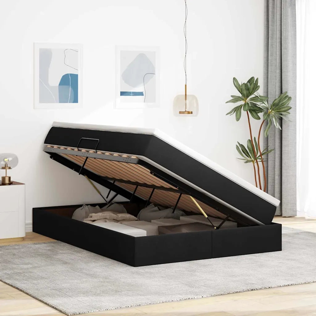 Letto con contenitore e materasso Nero 140 x 190 cm Poliestere 3370226