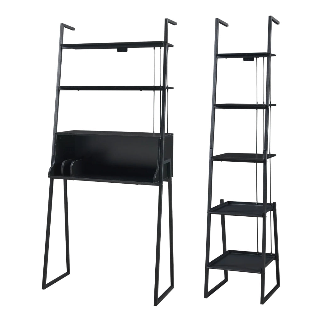 Set di 2 mobili con scala scaffale e scrivania nera 03_0009368