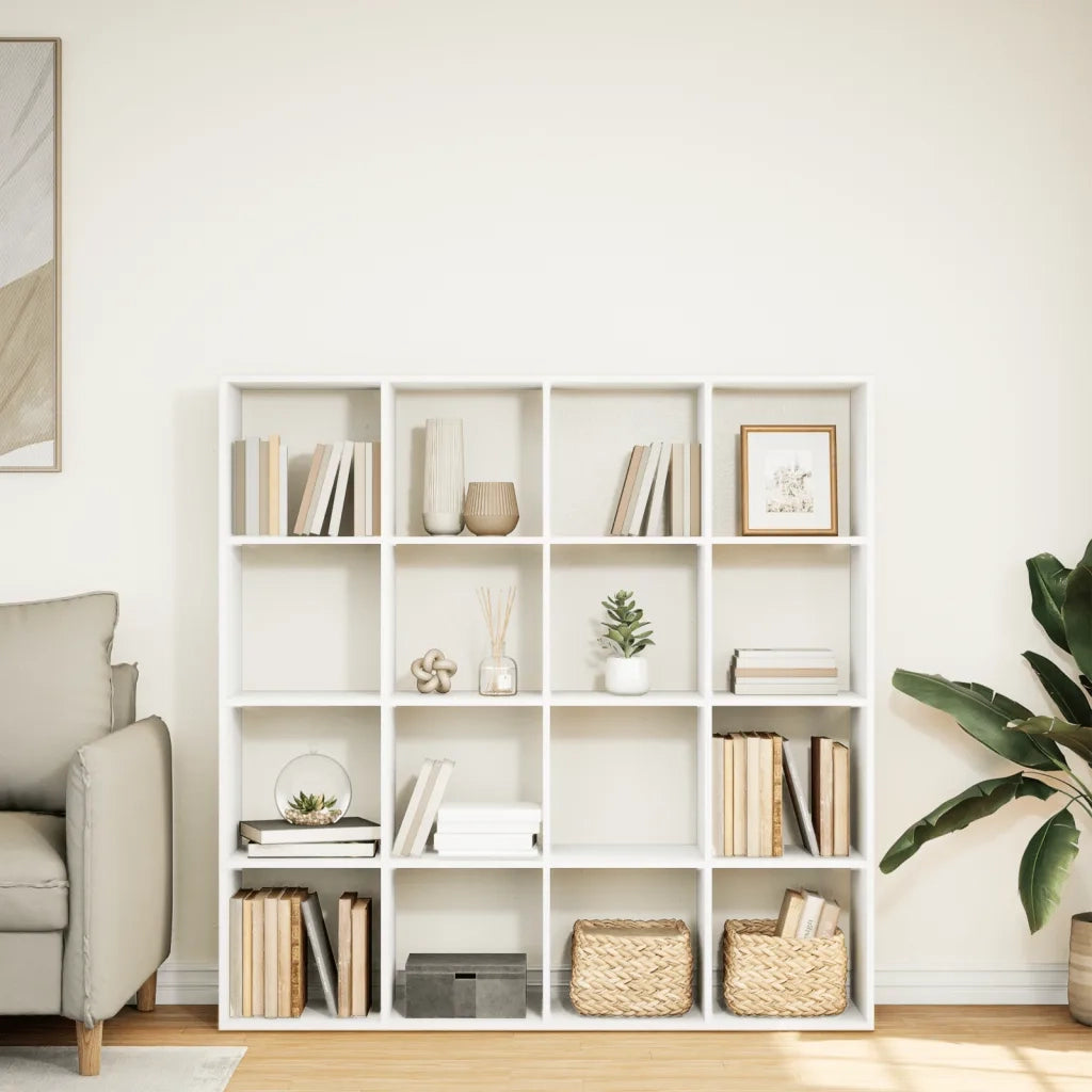 Libreria-Scaffale per Libri-Mobile di Stoccaggio Bianca 137,5x29x137,5 cm in Legno Multistrato