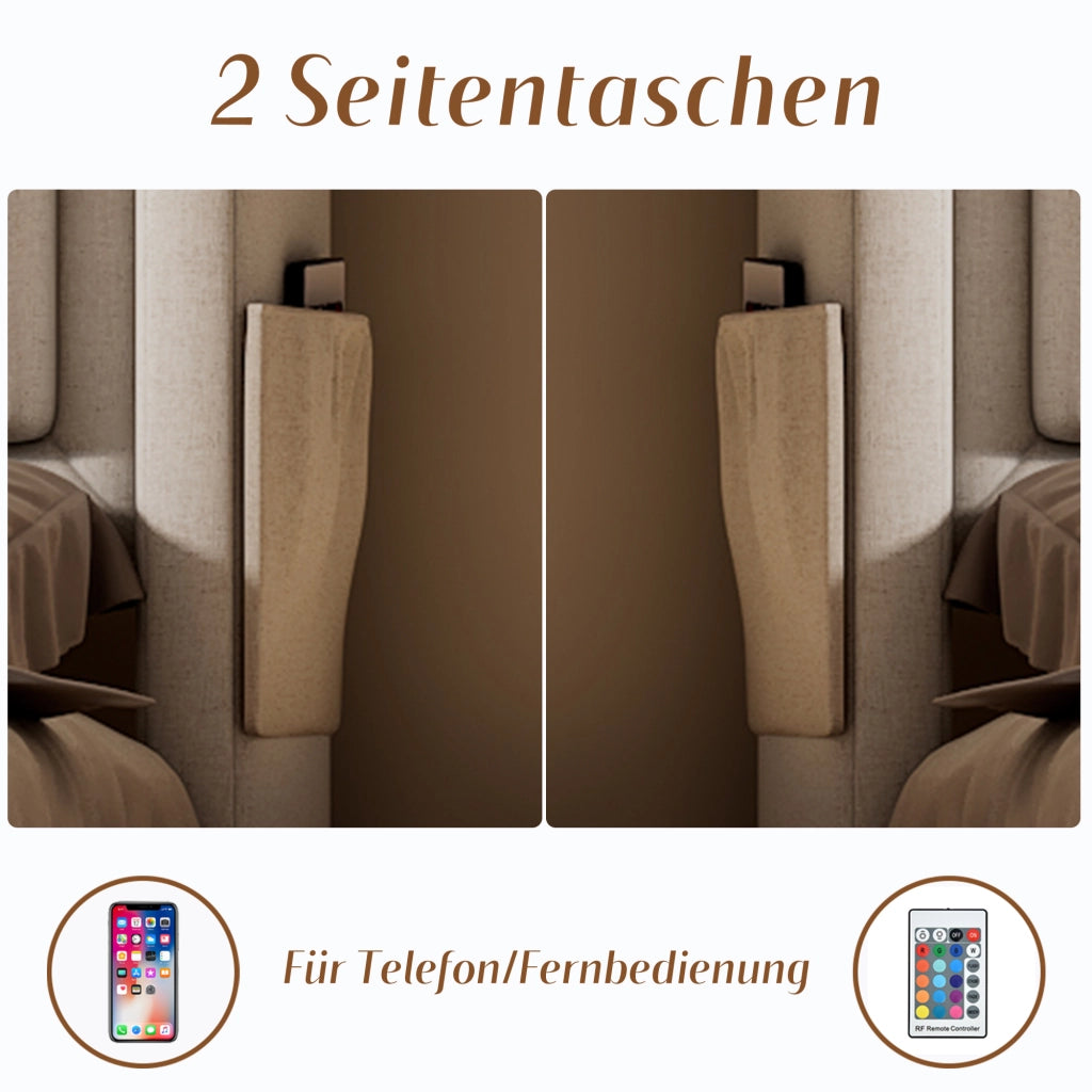 OKWISH Letto Contenitore 180×200 cm, Letto Matrimoniale con LED Regolabile, USB, Tipo C e Prese, senza Materasso, Beige