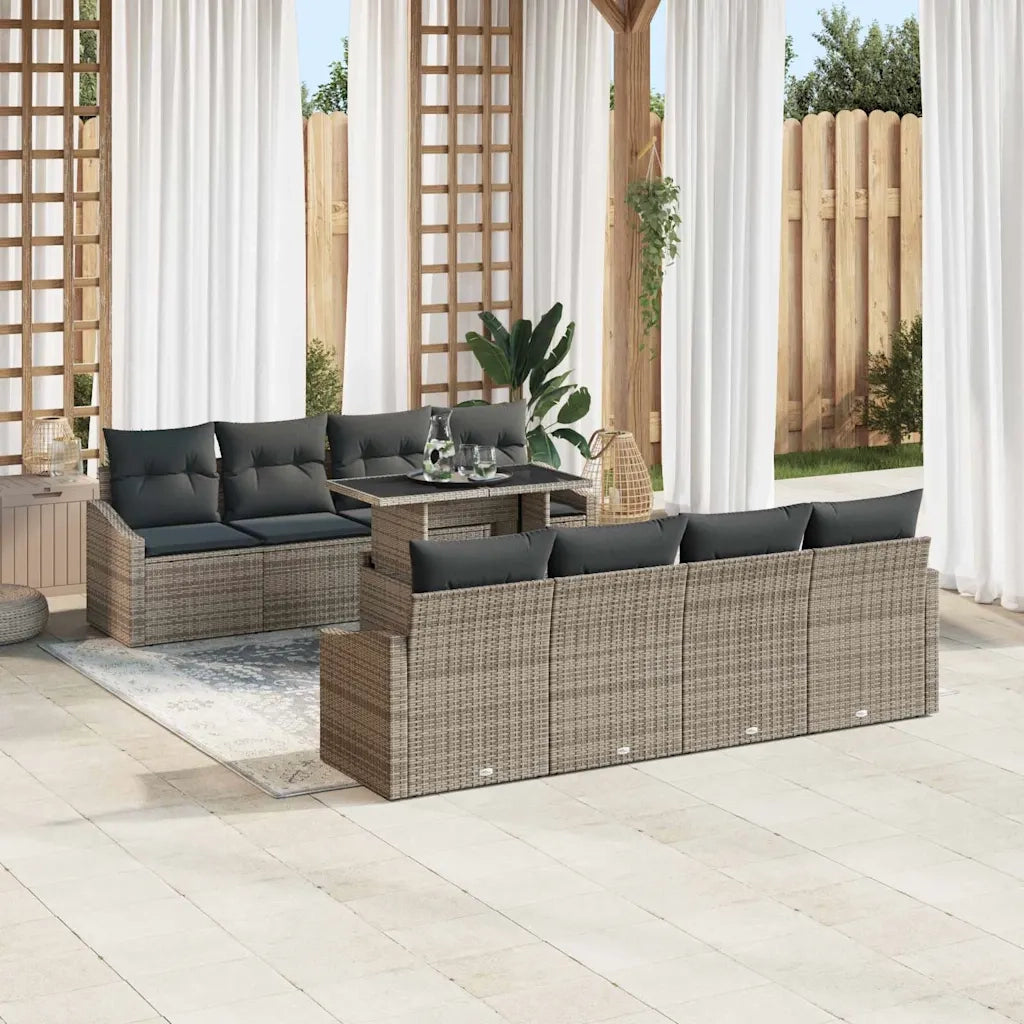 Set Divano da Giardino con cuscino 7 pcs Grigio polyrattan