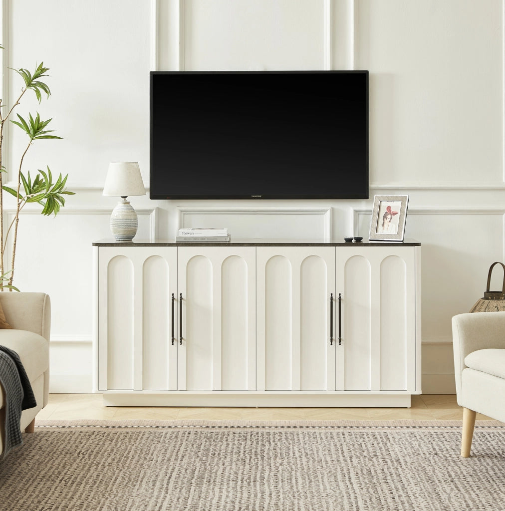 Sideboard con frontale ad arco 160 cm in MDF bianco e nero; con 4 ante e chiusura soft-close