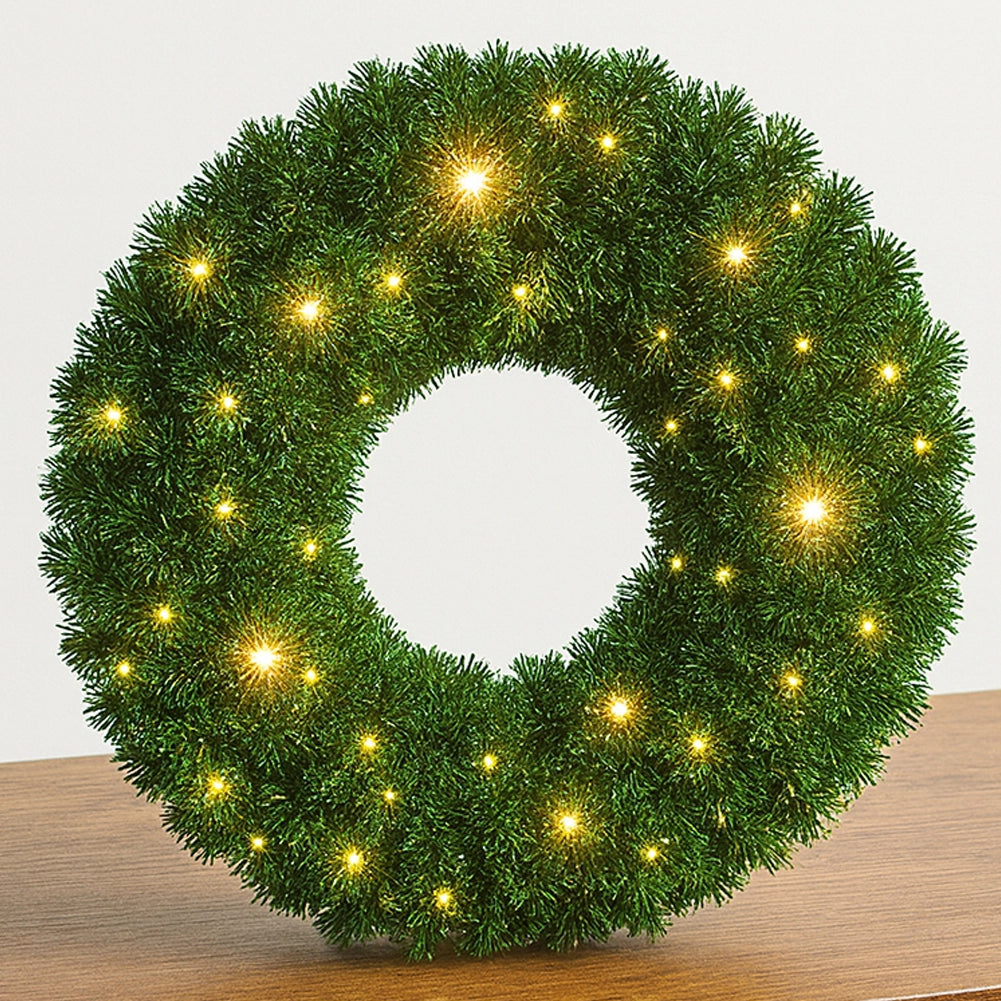 Corona Ghirlanda Natalizia Verde 40 cm con 30 Led Bianco Caldo Addobbo Natalizio