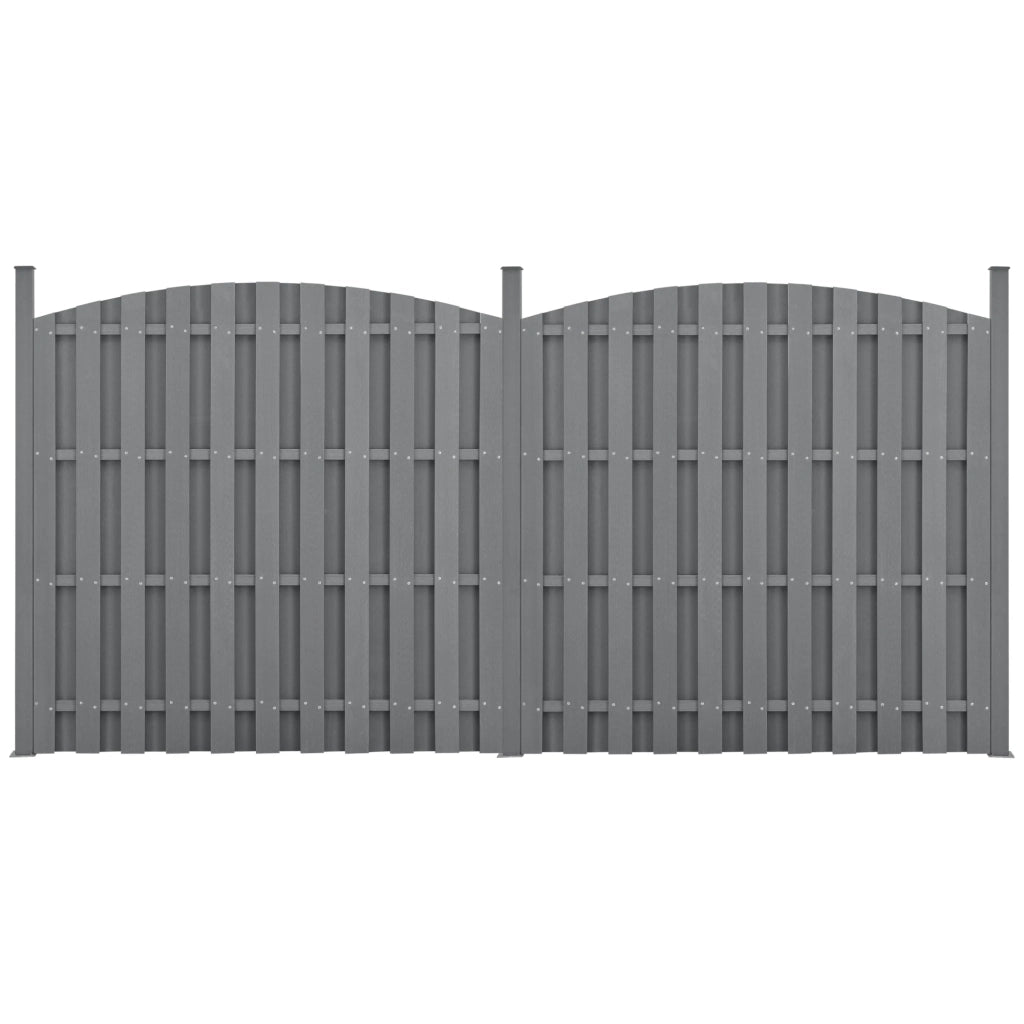 2 pezzi di recinzione barriera privacy frangivento in legno composito WPC semicerchio arrotondato 185 x 376 cm grigio 03_0006593
