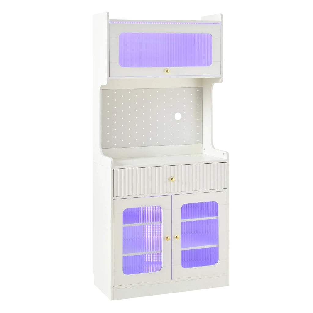 Credenza alta con ripiani regolabili e LED - per cucina - 80×40×180 cm - bianco