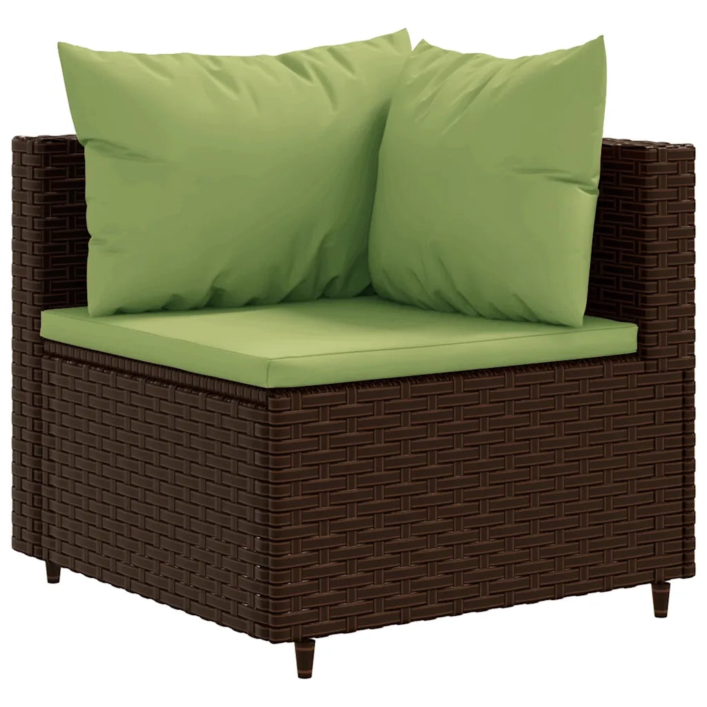 Set Divani da Giardino 5 pz con Cuscini Marrone in Polyrattan