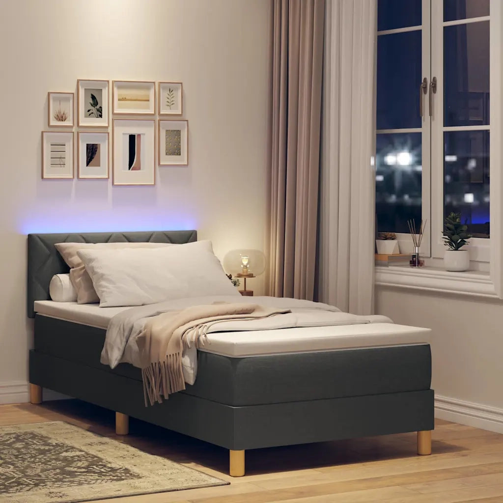 Letto a Sorgente LED con led Grigio scuro 90 x 190 cm Tessuto