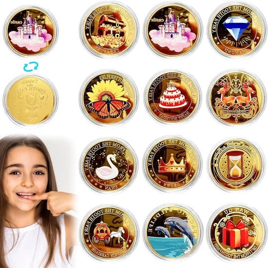 Monete dentarie - 12 pezzi con diverse forme - regalo per bambini.