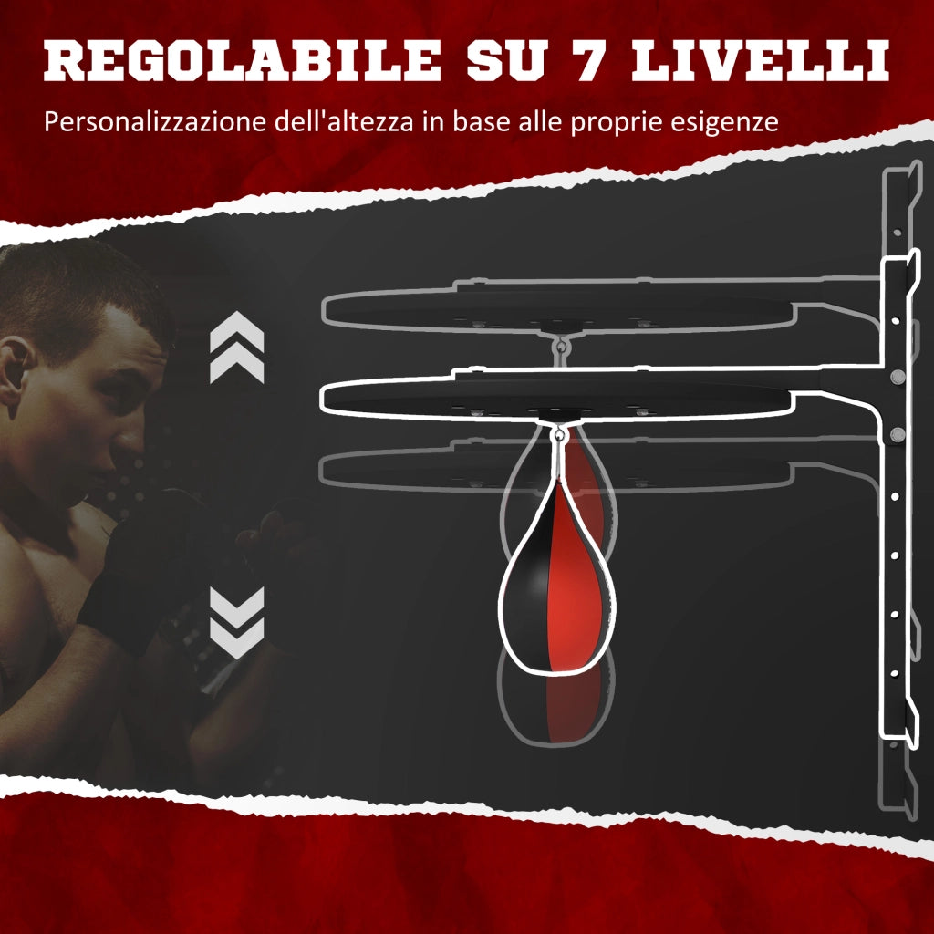 Punching Ball a Muro con Speed Bag Girevole a 360¡ã e Regolabile su 7 Altezze. Nero e Rosso