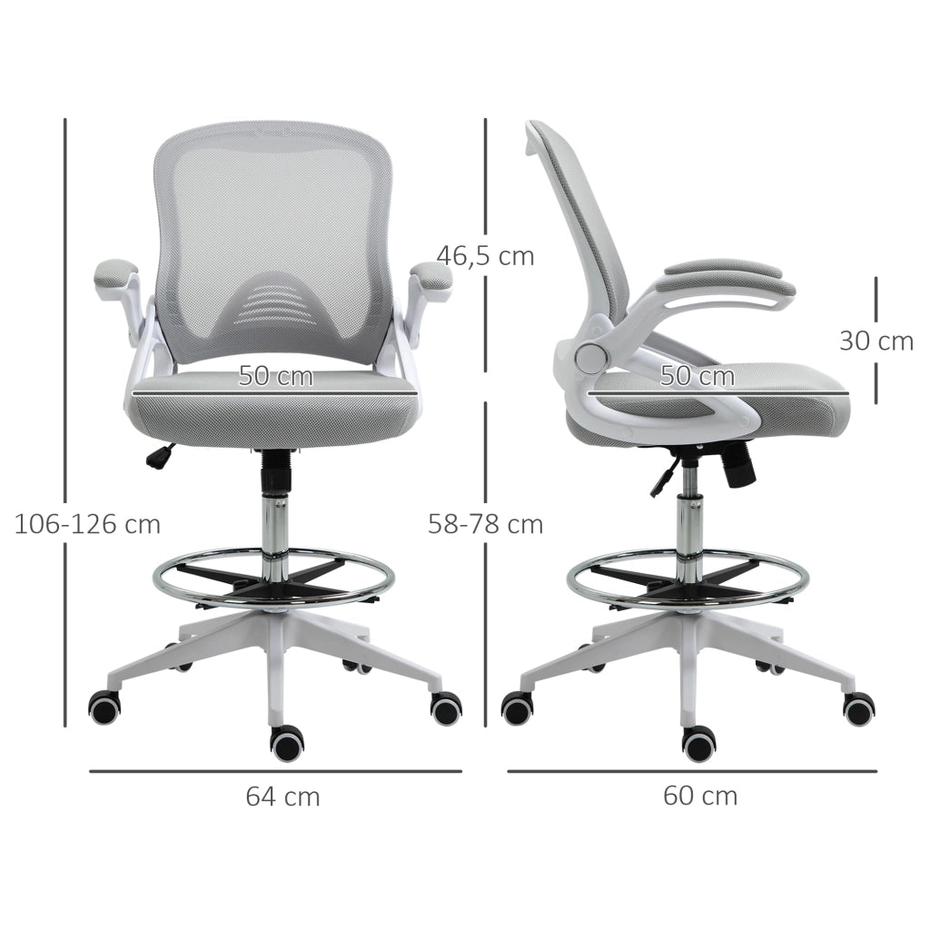 Sedia da ufficio ergonomica sit-stand ¨C Xylo ¨C Altezza regolabile, poggiapiedi, braccioli ribaltabili, girevole 360¡ã, rete traspirante, grigio e bianco