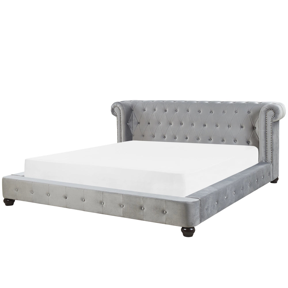 Letto 180 x 200 cm in velluto grigio con  rete a doghe Chesterfield testiera classica