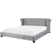 Letto 180 x 200 cm in velluto grigio con  rete a doghe Chesterfield testiera classica
