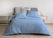 Completo Lenzuola In 100% Cotone Percalle Made In Italy Tinta Unita - Singolo - Azzurro