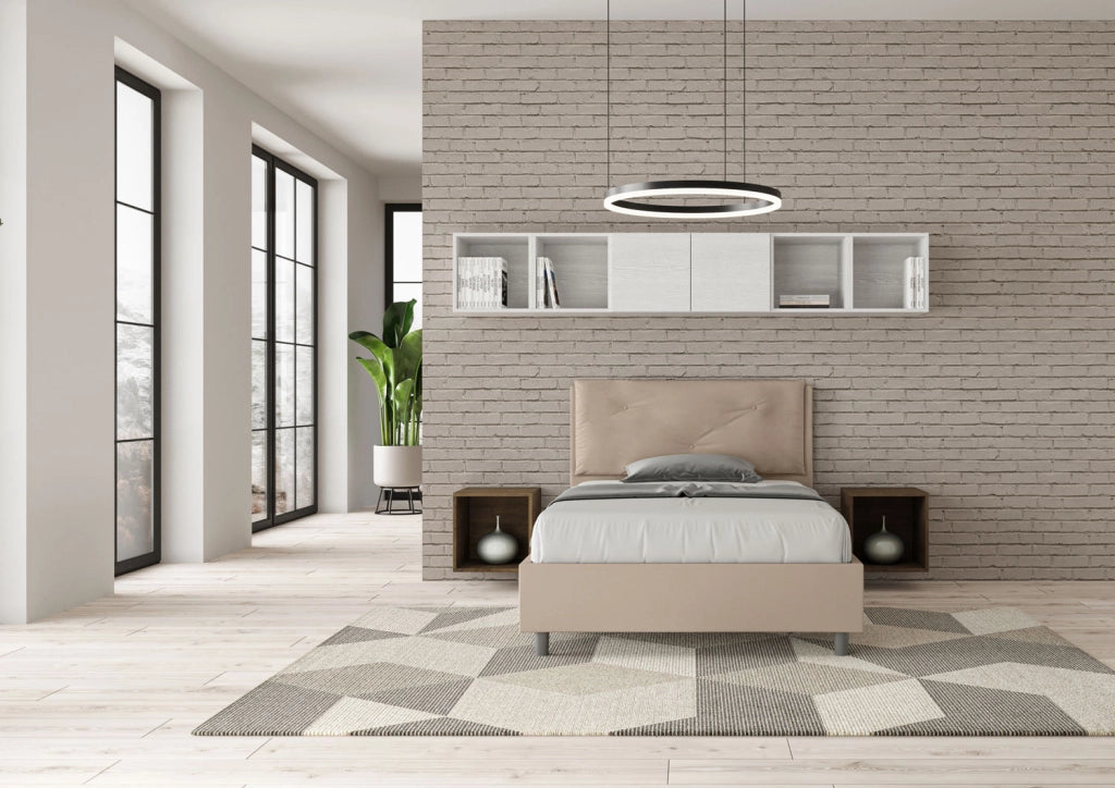 BS COM Letto una piazza e mezza con rete imbottito 120x210 similpelle tortora
