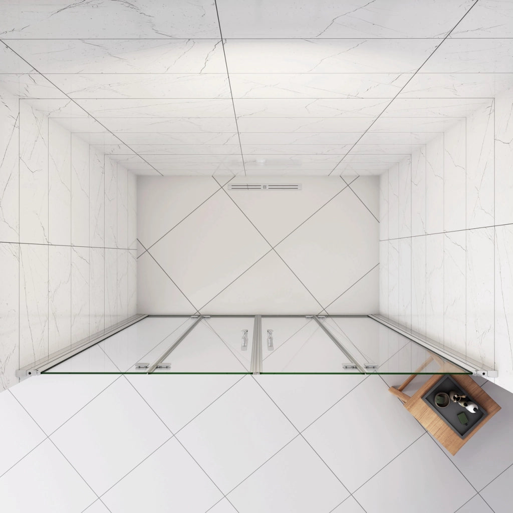 Box Doccia in Linea per Nicchia 185 cm Doppia Porta Battente 4 Ante Pieghevoli Saloon Vetro Temperato 6 mm Anticalcare 135 cm (70+70: 1318-1358 mm)