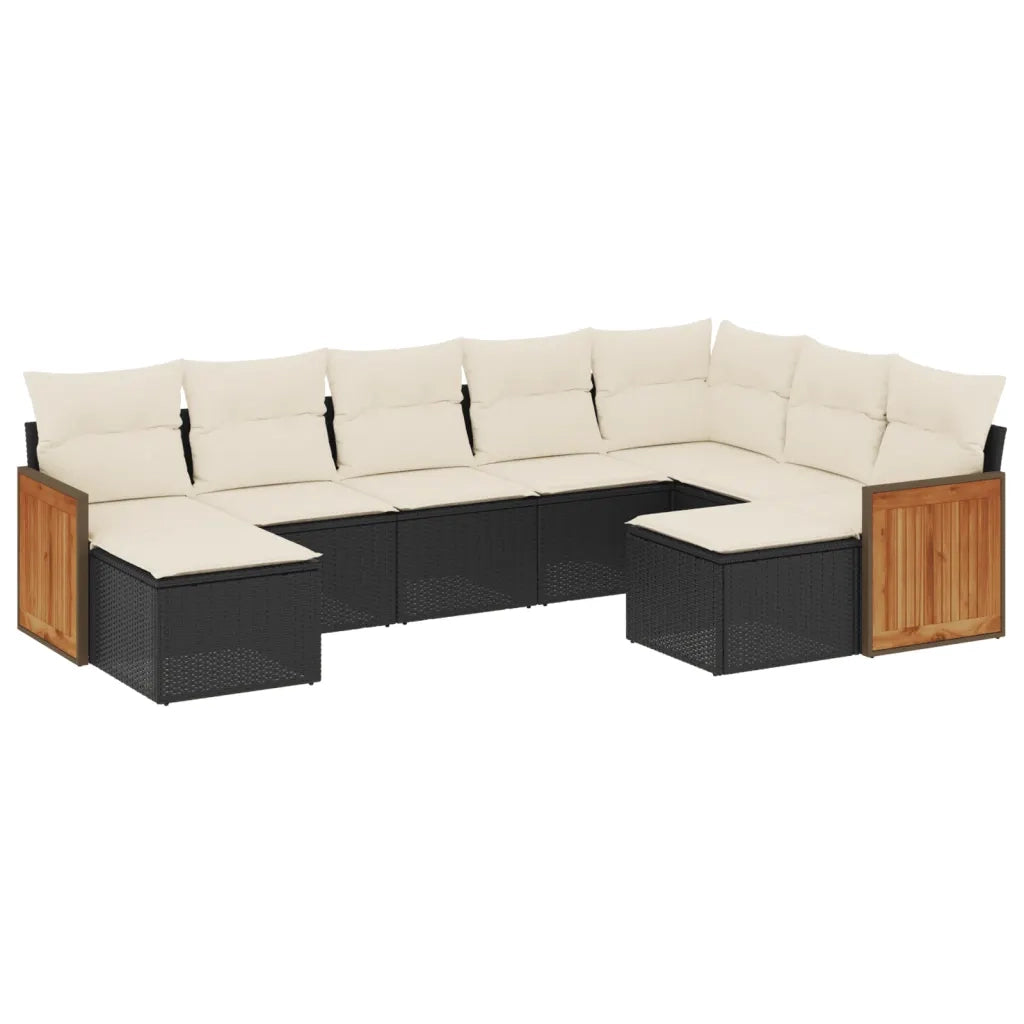 Set Divani da Giardino 9 pz con Cuscini Nero in Polyrattan 3228219