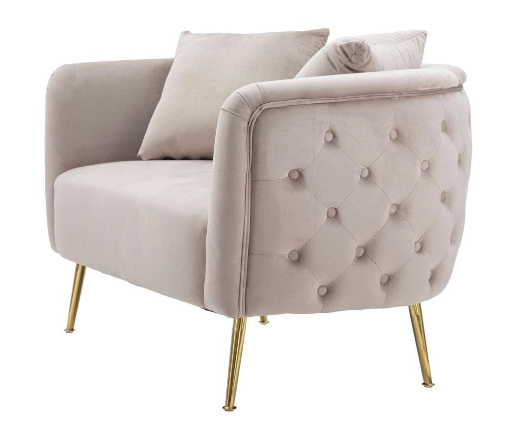 Divanetto Bucarest Grigio 127x74x73 cm Legno e Spugna e Tessuto e Metallo Grigio e Oro