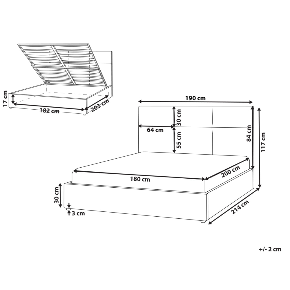 Letto ottomano Bianco Sporco Poliestere Rivestito 180 x 200 cm con Storage e Testata Mobili da Camera da Letto