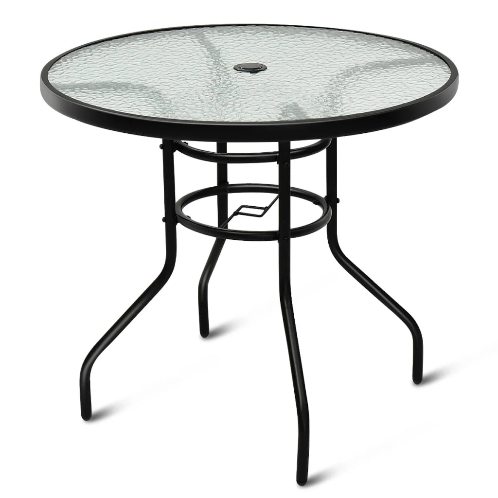 Tavolo da giardino rotondo 80 x 80 x 72 cm con foro per ombrellone design moderno metallo nero 20_0013999