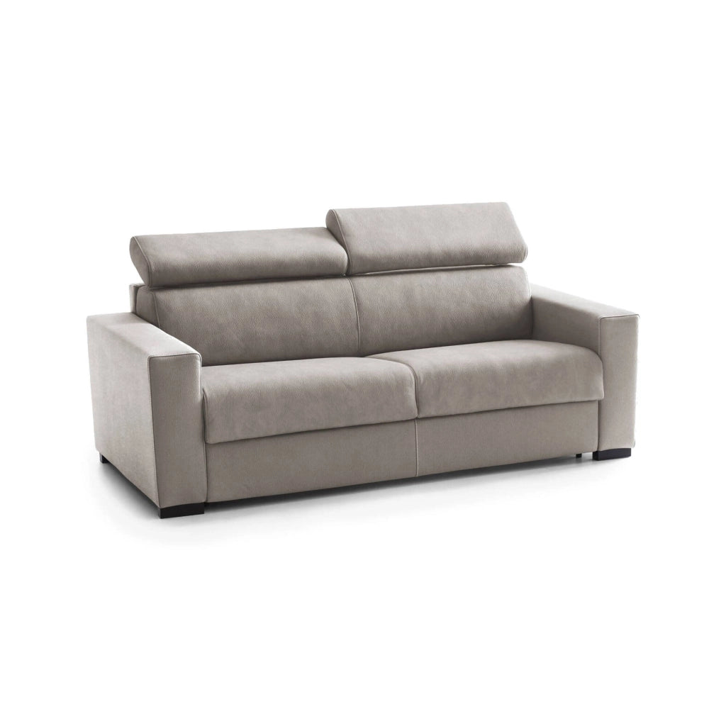 Divano Letto Alinia, Divano a 2 posti, Made in Italy, Sofà\  Soggiorno con apertura girevole, con poggiatesta regolabili e Braccioli slim, cm 160x95h85, Tortora